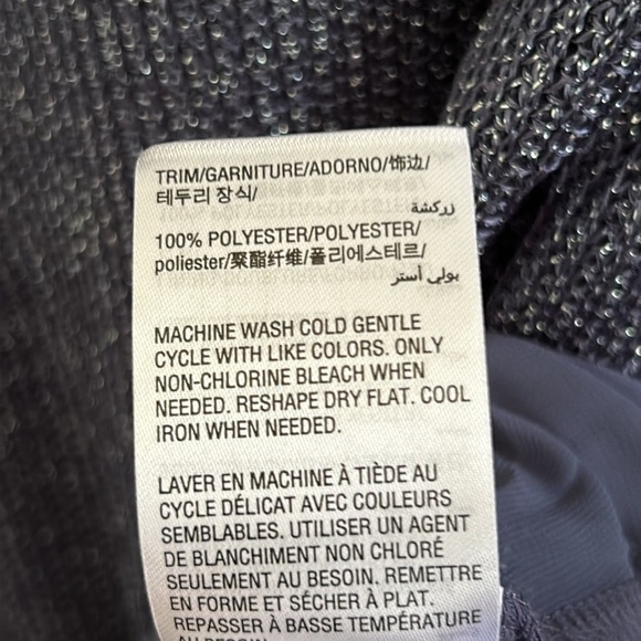 Metallic Blue Silver Knit Crewneck Sweater Medium Dressy Layered Hem - Picture 8 of 8